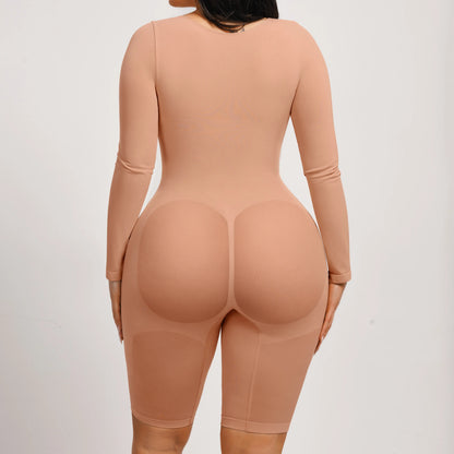 Elevate Your Style with the Feelingirl Women's Long Sleeve Tummy Control V-Neck Bodysuit - Perfectly Slimming and Stretchy for Any Occasion!