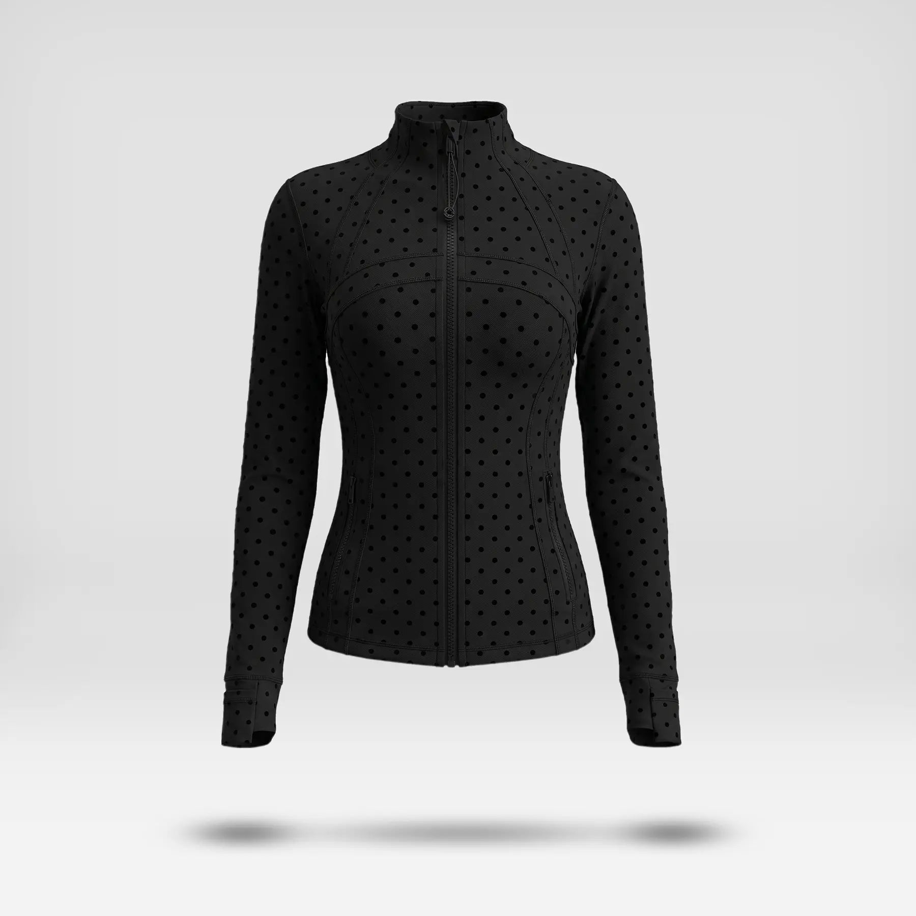 Elevate Your Workout Wardrobe with Our Chic Long Sleeve Zip-Up Polka Dot Jacket - Perfect for Yoga, Gym, Running, and More!
