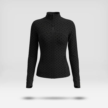 Elevate Your Workout Wardrobe with Our Chic Long Sleeve Zip-Up Polka Dot Jacket - Perfect for Yoga, Gym, Running, and More!