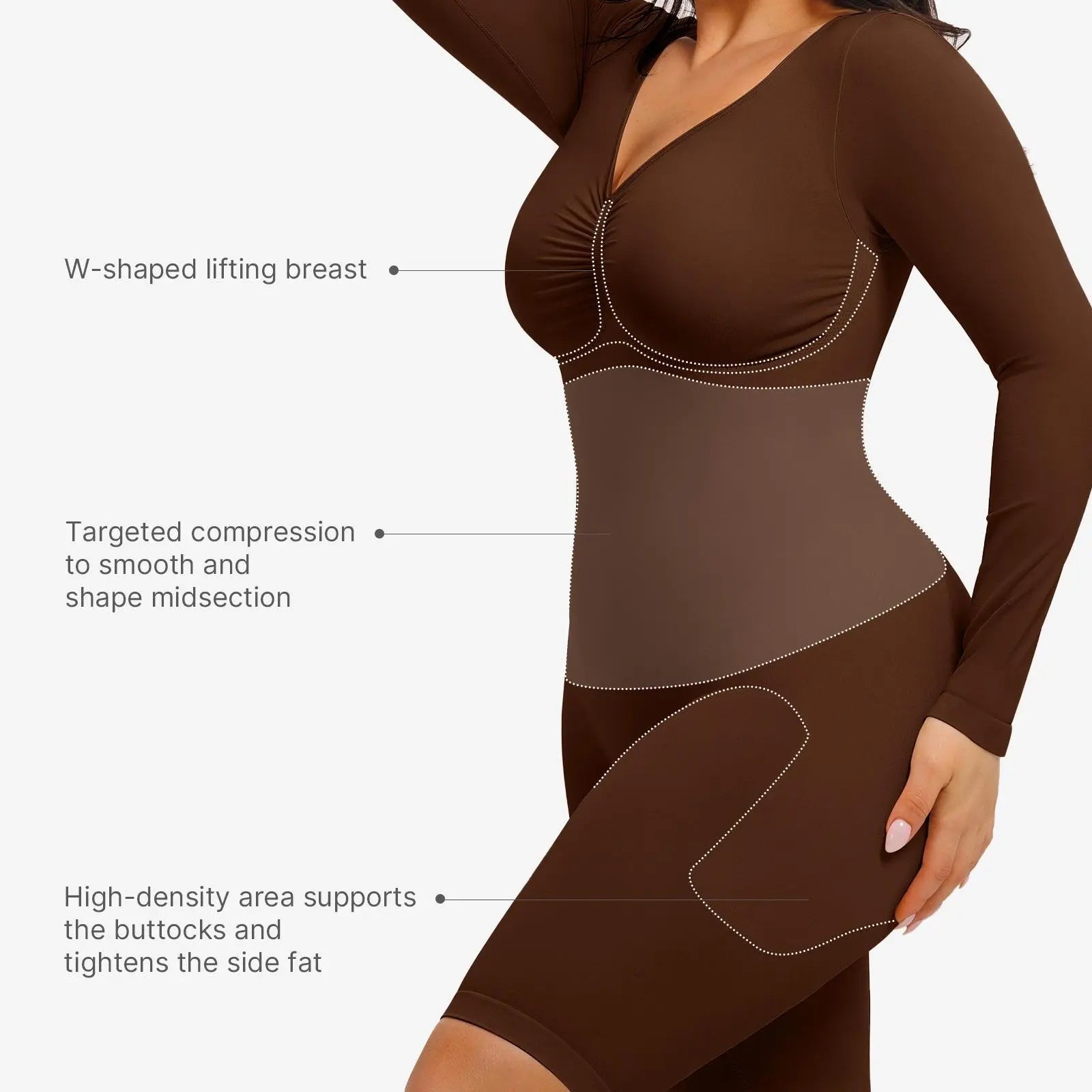 Elevate Your Style with the Feelingirl Women's Long Sleeve Tummy Control V-Neck Bodysuit - Perfectly Slimming and Stretchy for Any Occasion!