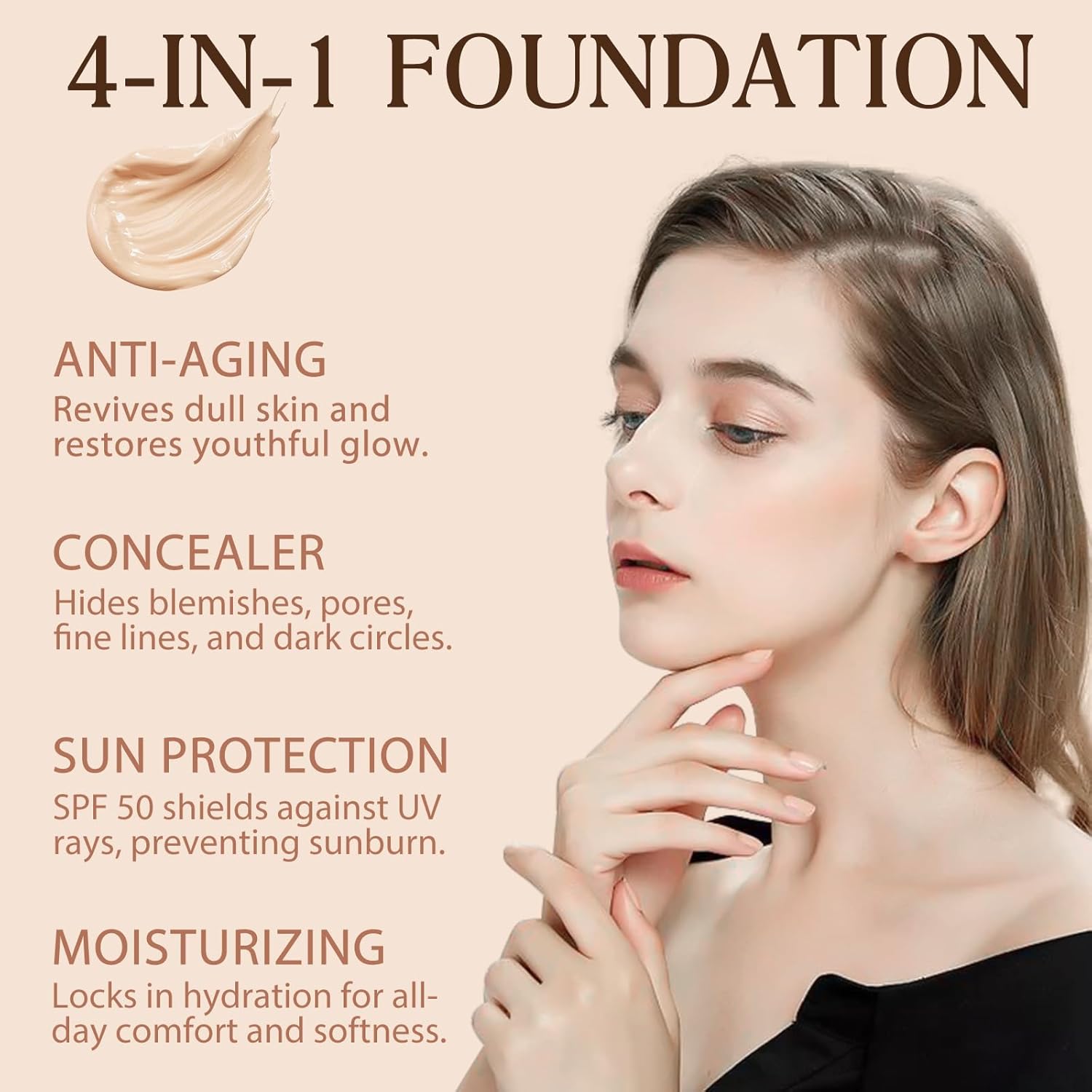 Transform Your Look with Our Colour Changing 4-in-1 Foundation: Medium Full Coverage, Hydrating Concealer with SPF 50+, Waterproof & Longwearing for Active Lifestyles