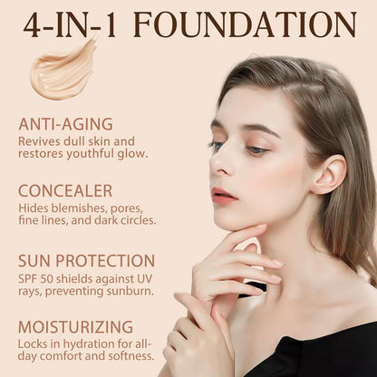 Transform Your Look with Our Colour Changing 4-in-1 Foundation: Medium Full Coverage, Hydrating Concealer with SPF 50+, Waterproof & Longwearing for Active Lifestyles