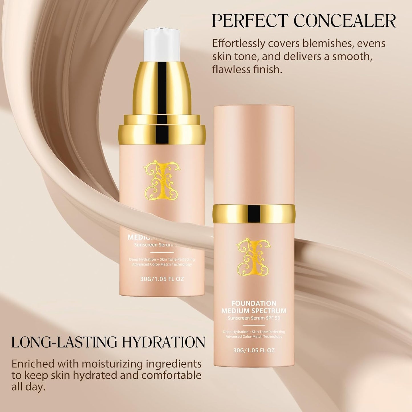 Transform Your Look with Our Colour Changing 4-in-1 Foundation: Medium Full Coverage, Hydrating Concealer with SPF 50+, Waterproof & Longwearing for Active Lifestyles