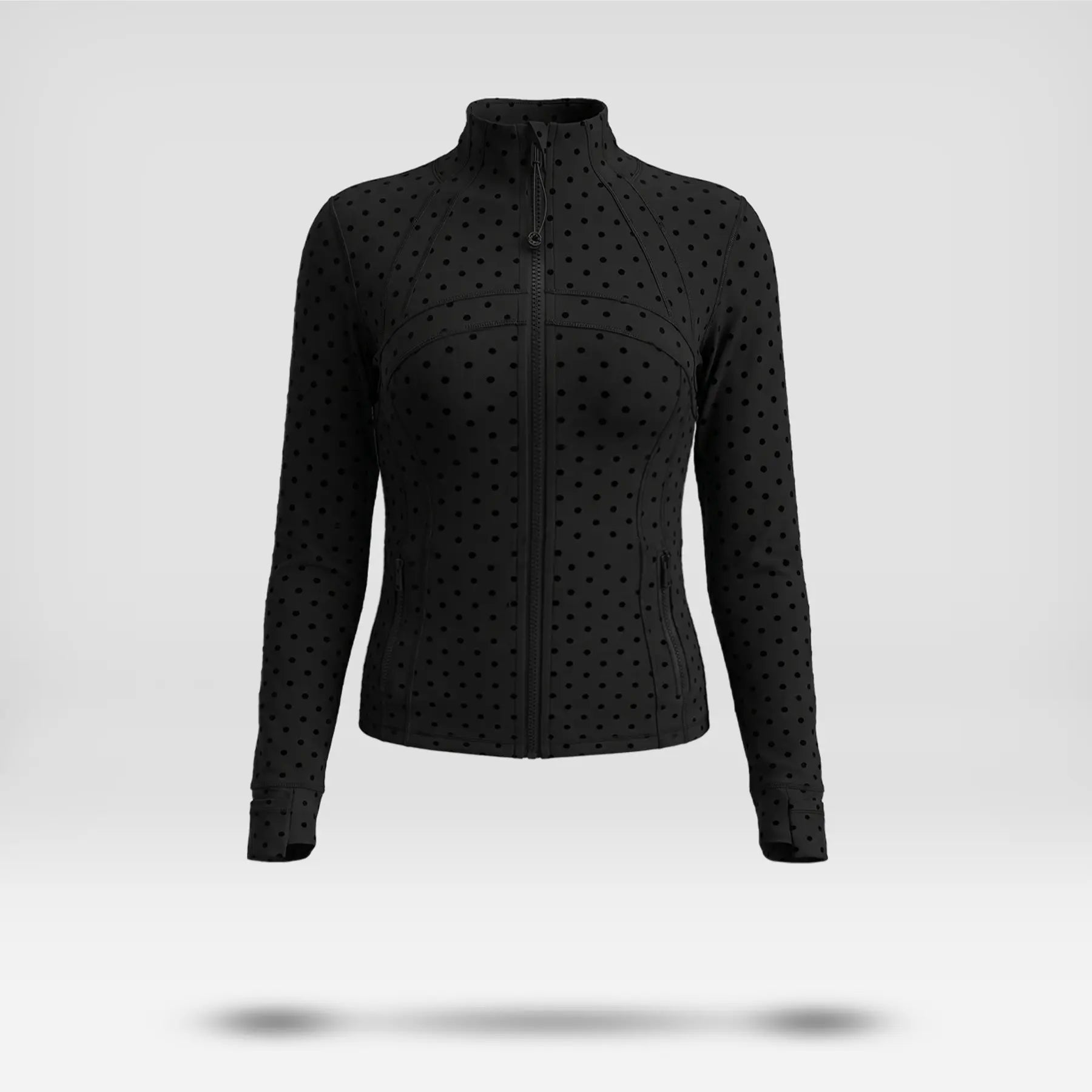 Elevate Your Workout Wardrobe with Our Chic Long Sleeve Zip-Up Polka Dot Jacket - Perfect for Yoga, Gym, Running, and More!