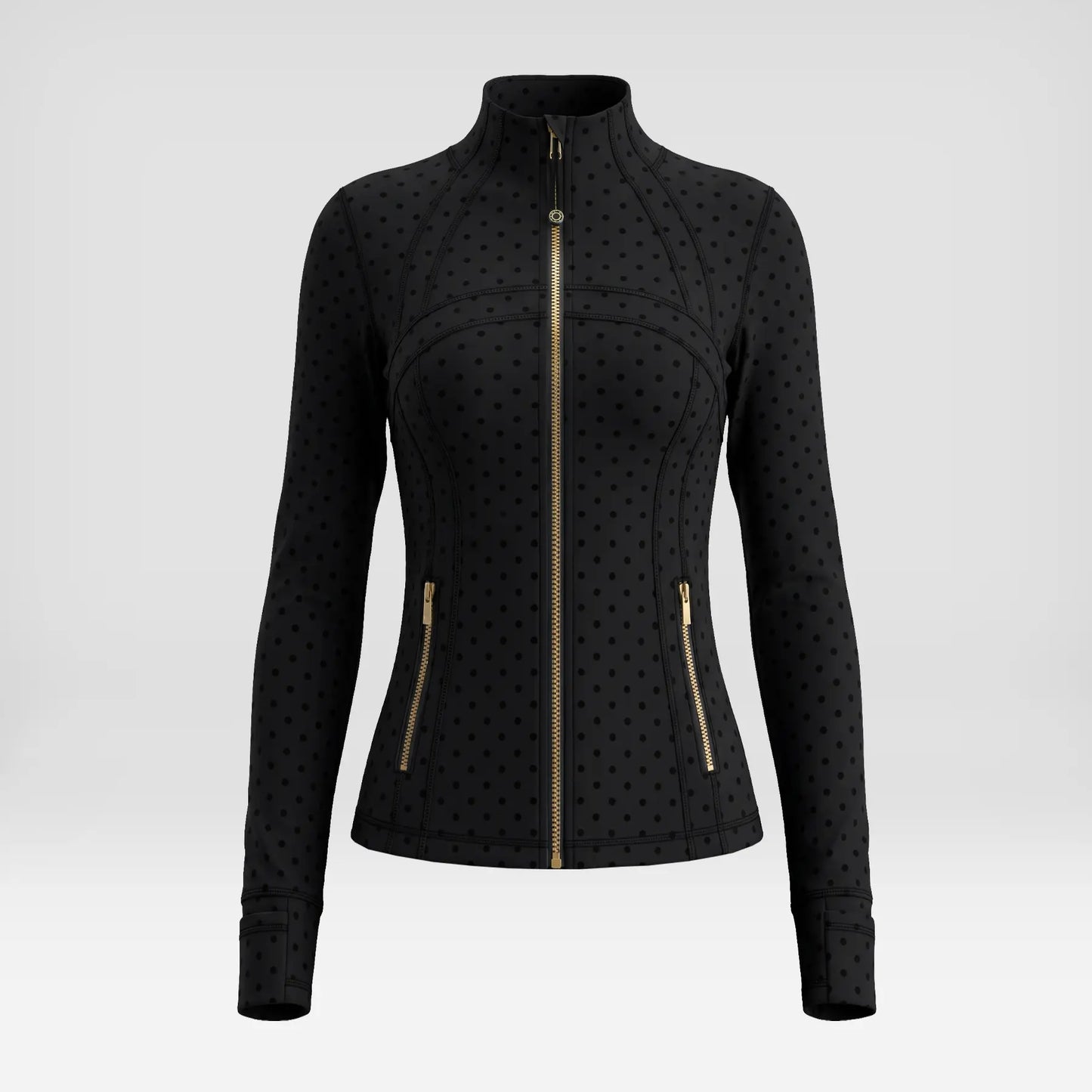 Elevate Your Workout Wardrobe with Our Chic Long Sleeve Zip-Up Polka Dot Jacket - Perfect for Yoga, Gym, Running, and More!