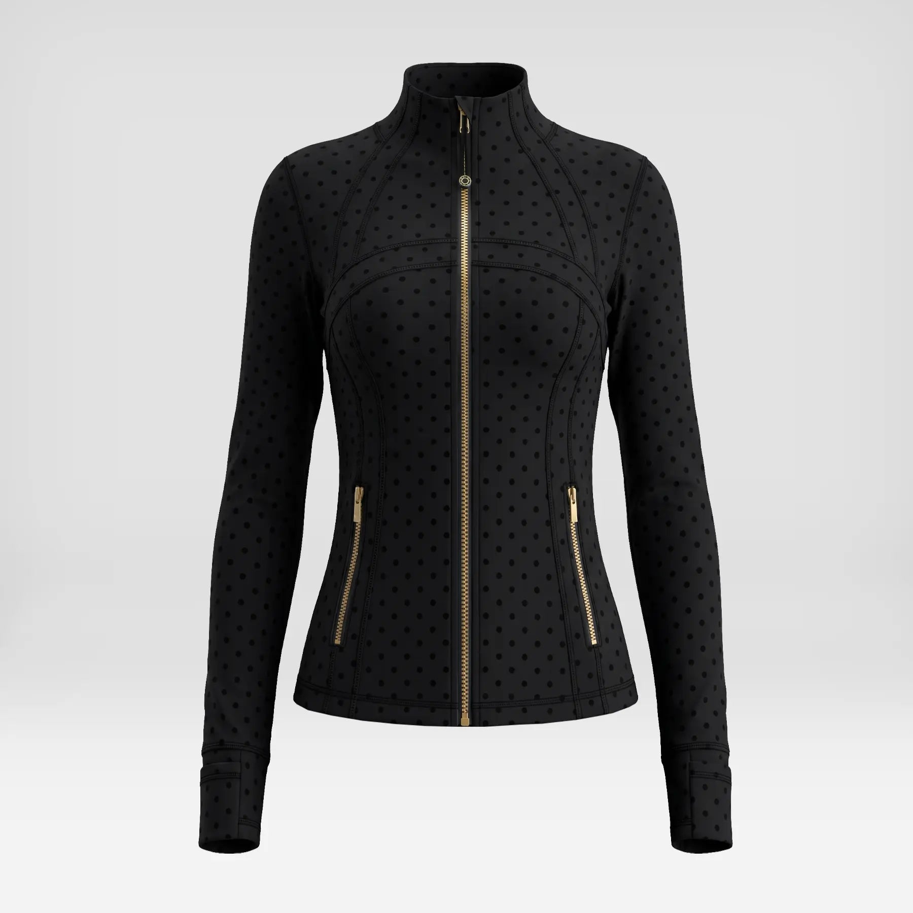 Elevate Your Workout Wardrobe with Our Chic Long Sleeve Zip-Up Polka Dot Jacket - Perfect for Yoga, Gym, Running, and More!